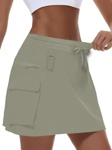 Women's Hiking Cargo Short Skirt, High Waist Golf Style Casual Multi-Pocket Skirt with Zipper Pockets, Quick-Dry Sports Skirt, Casual Sporty Skort