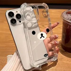 Rilakkuma Bear Cute Mobile Phone Case for iPhone 16 15 14 13 12 11 Pro Max X XR XSMAX 8 7 Plus, Anti-Fall Transparent Soft Back Cover