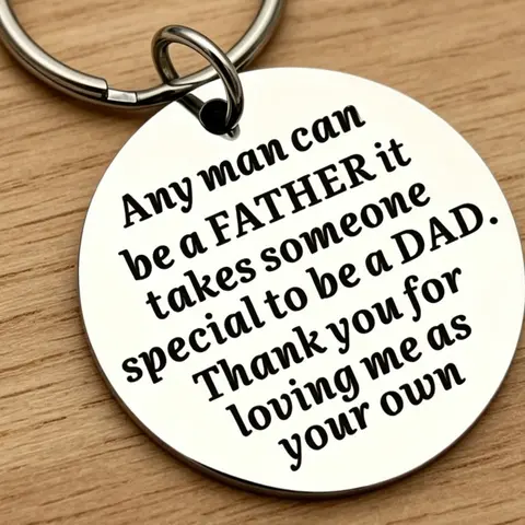 Stepdad Keychain - "Any Man Can Be a Father", Stainless Steel Engraved Keyring, Stainless Steel Keychains, Thank You Gift for Bonus Dad, Unique Father's Day Present