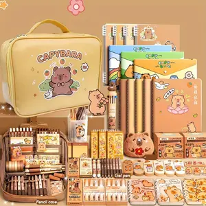 Cute Cartoon Capybara Design Stationery Set, Desk Supplies Set, 1 Set Including Pencil Case & Stationery, School Supplies for Students, Back To School Gifts
