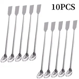 10 Pieces 7.7'' Laboratory Spoon Spatula 2 in 1 Stainless Steel Lab Mixing Double End Reagent Sampling Spoon Spatula Tool