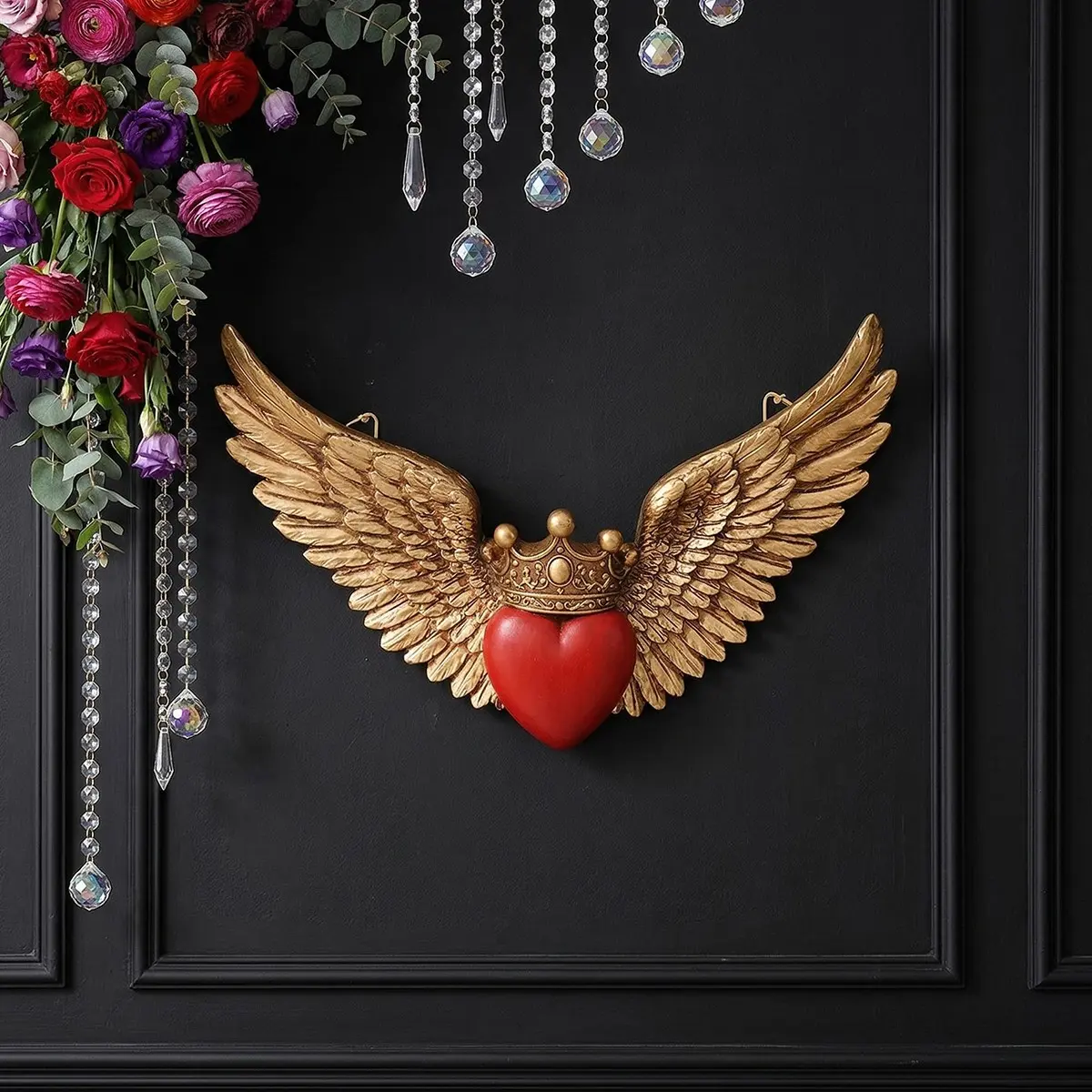 European Crown Heart Wing Home Decor Hanging Ornament, Resin Handmade Craft, Wall Decor for Living Room, Office, Party, Wedding, Anniversary, Modern Wall Decor, Home Decorative Ornament