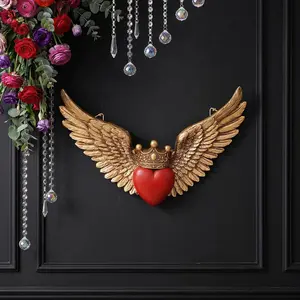 European Crown Heart Wing Home Decor Hanging Ornament, Resin Handmade Craft, Wall Decor for Living Room, Office, Party, Wedding, Anniversary