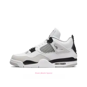 Grey White Black Leather and Suede Panel Mid-Top Retro Basketball Shoes