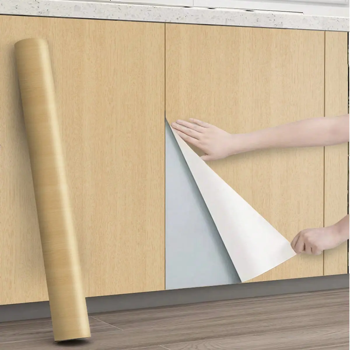 Wood Grain Self-Adhesive Wallpaper, Light Color Wood Texture, Peel and Stick, Suitable for Cabinets and Drawers, Waterproof Wooden Wall Paper