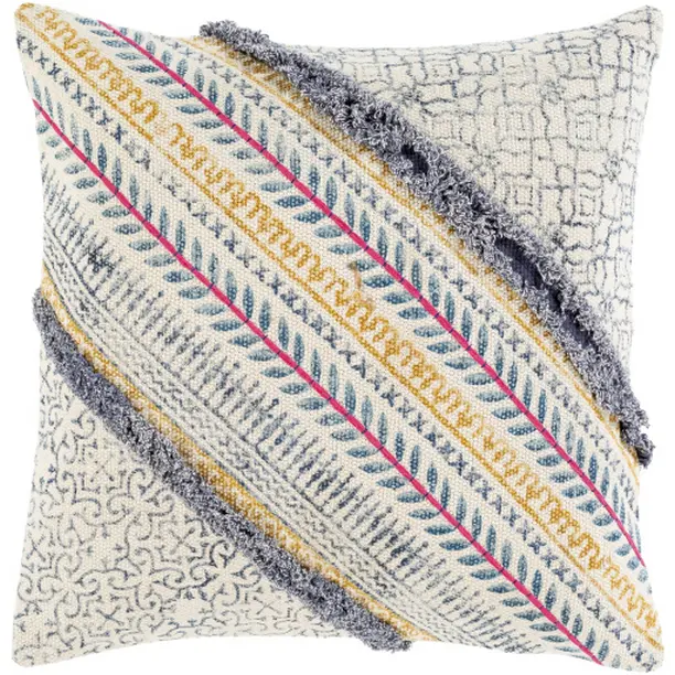 Livabliss RJA002-1818P Artisan Cotton Pillow Kit - Mustard, Woven Raja Design, Global Motifs, 18x18 in Standard Size, Multi-Color Textured Bedding Pillow