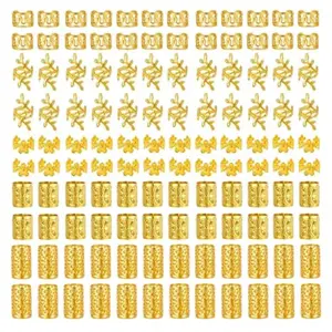 120 Pcs Gold Hair Jewelry Kit for Braids and Dreadlocks, 5 Styles Hair Clips Rings and Accessories, Loc Jewels Braid Decorations for Women