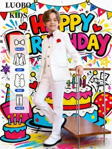 4-piece boys' suit set - suitable as a gift for boys, toddlers, teenagers, children, young people, weddings, graduation ceremonies, churches, birthday, party, and other occasions! Size 100 to 150 centimeters, formal slim fit boys' suit (excluding shirt)!