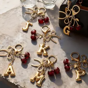 Women's Cherry Bow Keychain Letter Pendant Casual Style Wallet Backpack Accessories Student Handbag Car Key Chain A J K G M P Fall Bag Charm Bags Charms Accessory Gift