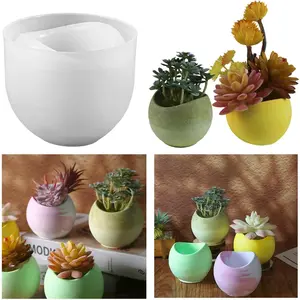Geometric Flower Pot Silicone Mold Succulent Planter Vase Cactus Concrete Mold Epoxy Resin Candle Pen Holder Plaster Cement Clay Mould (Arc Shape)