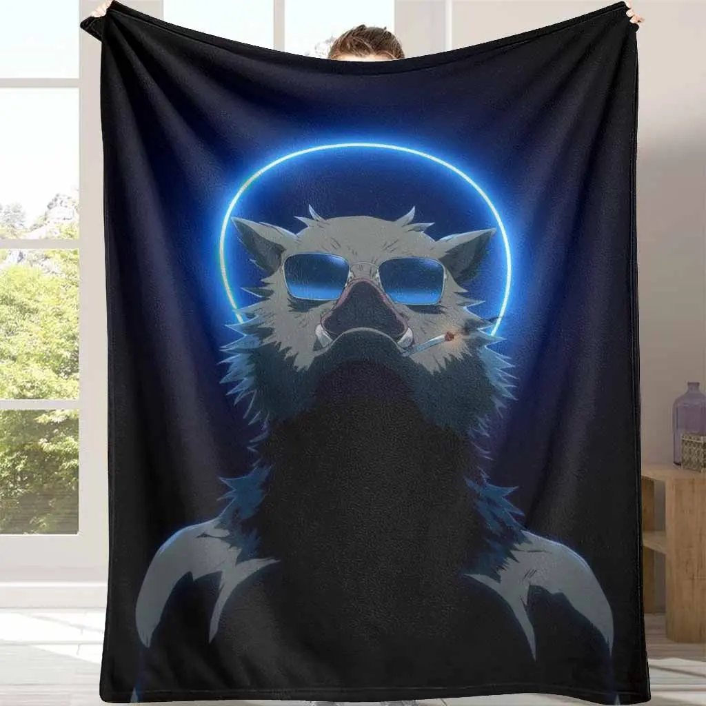 Ultra-Soft Lightweight Breathable Cozy Wild Boar Graphic Flannel Blanket with Neon Halo Sunglasses Aesthetic Pattern, Cozy Style Throw for Bedding, Travel, Perfect Birthday Gift, Graphic Blankets