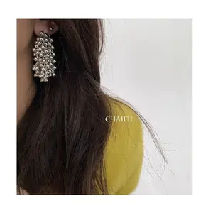 Silver beaded earrings and necklace choker set. Silver wedding jewelry.elegant beaded ball earrings formal.Statement chic choker silver.