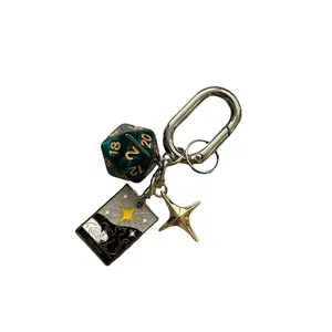 Tarot-Themed Textured Metal Keychain Bag Charm, Stylish Casual Daily Accessory, Spiritual Gift for Tarot Enthusiasts, Bag Charms