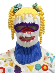Halloween Prank Clown Mask Hat, Funny Costume Beanie for Autumn Winter, Warm Knitted Yarn Cap, Unisex Party Accessory