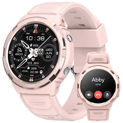 KOSPET S1 Trendy Multifunctional Women's Touch Screen Smartwatch - Pink Aluminium Case, AMOLED Display, Magnetic Charging, 50M Waterproof Silicone Band, Health & Calorie Tracker, 50 Days Long Battery, Music Player, iOS/Android Wearable Tech, New Year Gift