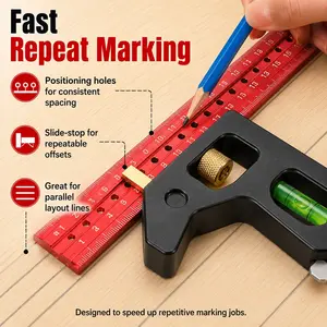 12/16 Inch Combination Square Ruler, Heavy Duty Adjustable Woodworking Angle Gauge with Bubble Level & Scriber, Stainless Steel 90°/45° Measuring Tool for Carpentry Layout, Woodworking, DIY Projects, Craftsmen, Builders, Home Repair