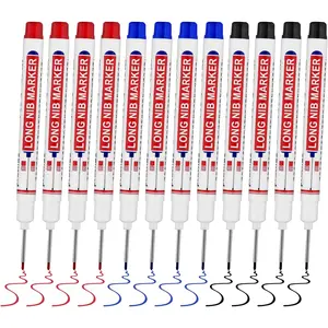 12 count Long  Deep Hole Marker Pens,20mm Long Nib Marker, Longs Nose Markers,  Construction Markers Marking Tool,Permanent Markers Carpenter Ink marker Pens,Metal marking Pens 02