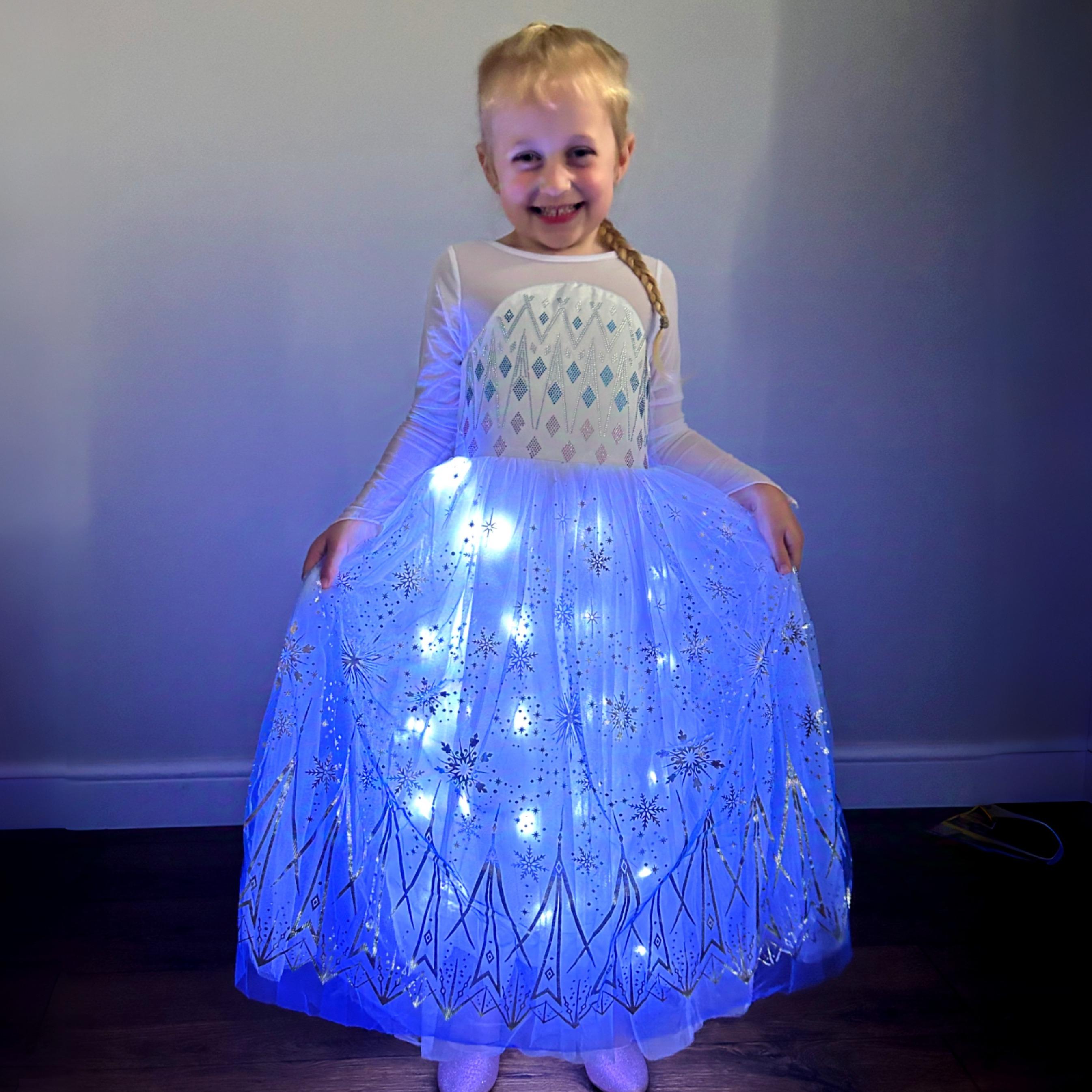 UPORPOR Light Up Princess Costume for Girls Christmas Dress for Girls Halloween Costume for Kids & Teens White Purple