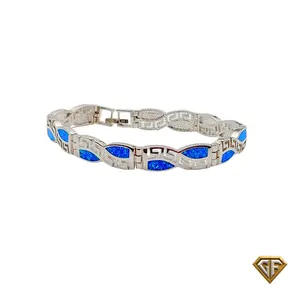Greek Key Blue Opal Bracelet, Blue Opals, Trending Bracelet, - Blue Opal Bracelet - October Birthstone - Gift for Her - Opal Jewelry, Greek Design Jewelry