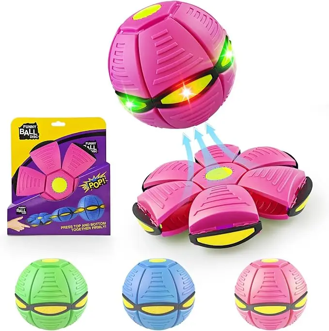 Interactive Parent-Child Transformable UFO Bouncy Ball, 6 Dynamic Lights Dual Form Pop Up Flying Disc Toy Blue Gift Set
