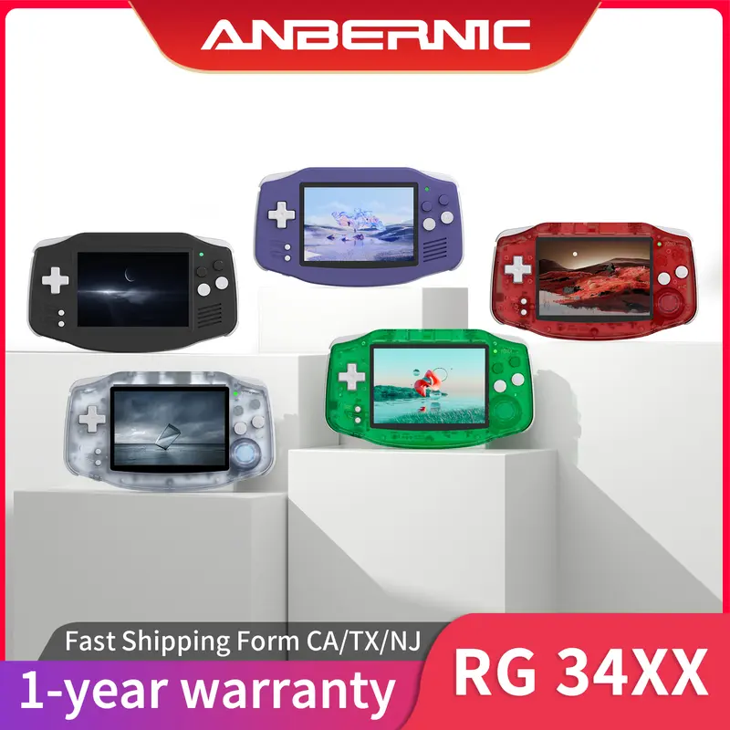 Anbernic RG-34XX Plastic Handheld Video Game Console - 3.4 inches IPS Display, Linux OS, 3500mAh 5V Built-in Rechargeable Batteries, Portable On-the-Go Gaming Player
