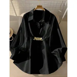 Women’s metallic embellished long lantern-sleeve shirt — elegant, fashionable autumn women’s top