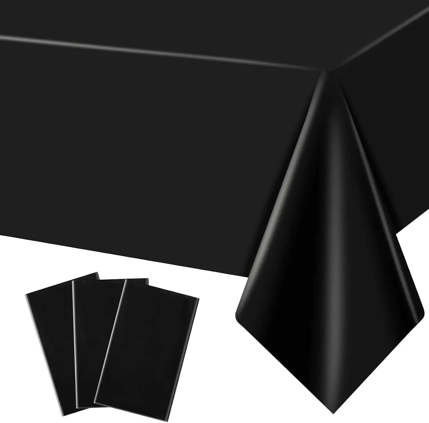 3 Pack Black Rectangle Plastic Tablecloth 54 x 108 Inch Waterproof Disposable for Outdoor Picnic Holiday Party Use
