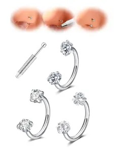 4-Piece Set 18g Stainless Steel Nose Rings, Septum Piercing, Heart & Star Design, Includes Tool Ball Seat, Fashionable Piercing Jewelry, Septum Pierced Ring for All Seasons