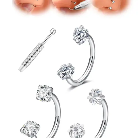 4-Piece Set 18g Stainless Steel Nose Rings, Septum Piercing, Heart & Star Design, Includes Tool Ball Seat, Fashionable Piercing Jewelry, Fashion Body Jewelry, Septum Pierced Ring for All Seasons