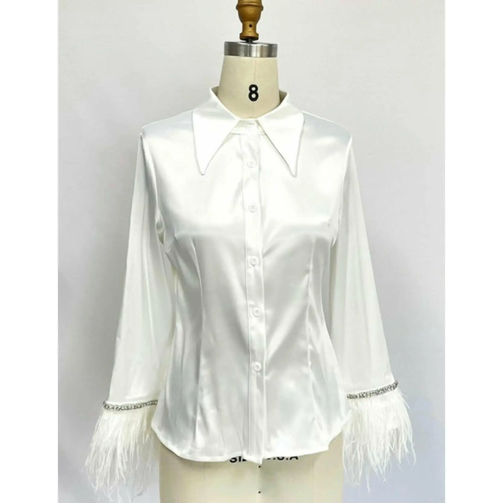 Off White Satin Feather Blouse