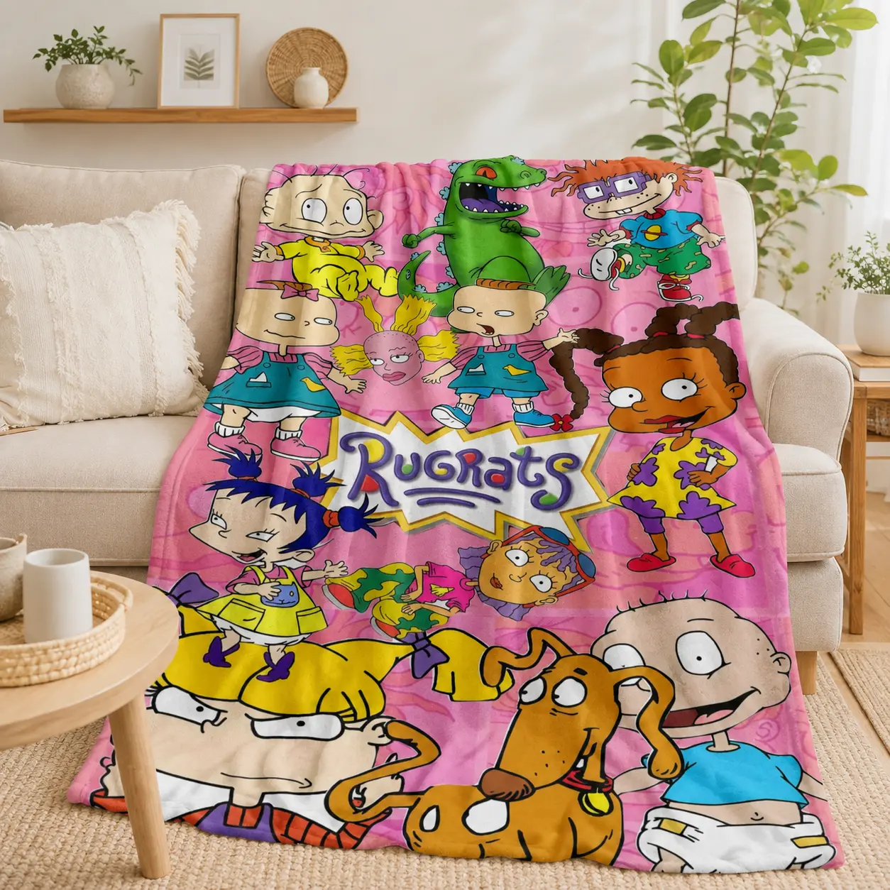 Rugrats 90s Animation Blanket, Soft Funny Flannel Throw Blanket for Sofas Beds Travel Daily Use, Gentle Skin-Friendly Warm Cozy Plush Blanket, Birthday Christmas Halloween Gift for Kids Adults