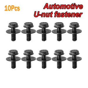 10pcs Car Body Bolts and U-Bolt Clamps, M6 Engine Cover Bottom Guard Fender Bumper Fixing Hardware, Rivet Screws for Automotive Use