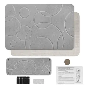 Diatomaceous Earth Shower Mat & Sink Caddy Set - Non-Slip Super Absorbent Quick Drying Bathroom Floor Mat - Elegant and Durable