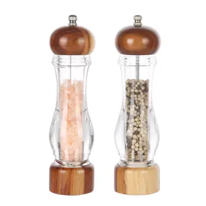 KKC HOME ACCENTS Wooden Sea Salt Grinder,Salt Mill,Coarse Salt Grinder,Wood and Acrylic,Refillable Salt Grinder Mill for Pink Himalayan Salt or Pepper,Adjustable Coarseness Fine to Coarse,8 inch