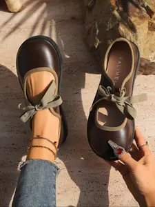 Women's Fashion Chocolate Color Mary Jane Flats, Casual Comfortable Design, Perfect for Daily Wear & Gifts, Stylish Slip-On Shoes, Rubber