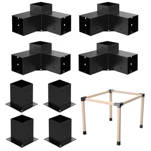 Heavy Alloy Steel 2.5mm Thick Pergola Kit for 6"x 6" Lumber，8pcs (4pcs 3-Way , 4pcs Base)  Bracket Woodworks DIY Post Base Kit,  Suitable for Backyard，Gardens，Patio and Metal Gazebo Kits