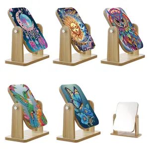 DIY Diamond Arts Colorful Painting Kit, 5 Counts/set Rotatable Mirror Diamond Arts Colorful Painting Kit, Desktop Decor Vanity Mirror Kit, Diamond Painting Kits, Handicraft