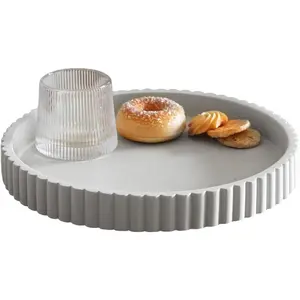 Decorative Tray for Coffee Table, Living Room, Side Table, 11" Gray Round Concrete Home Decor Serving Trays for Accent Table, Console Table