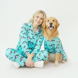 Matching Dog and Owner Pajamas, Ultra Soft Stretchable Cute PJ Onesie Loungewear, Dachshund Heart Pattern, S-6xl, for Small Medium Large Dogs & Humans