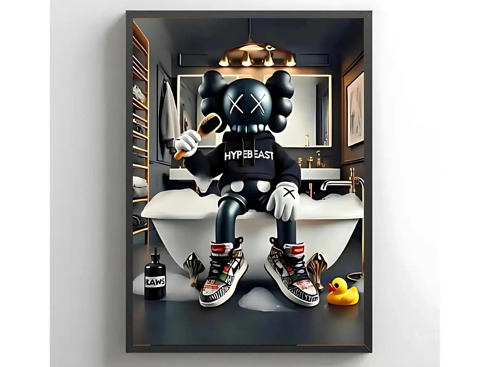 Kaws Sitting on bathtube Poster, Hypebeast bathroom decor, kaws bathroom wall art, tooth brush reminder, Kaws Hypebeast Funny Toy Art Poster Hot