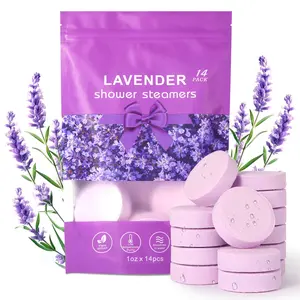 14 Pack Lavender Shower Tablets, Aromatherapy Essential Oils Self Care, Home Spa Bath Salt Balls, Unisex Gift, Travel Essentials, Birthday Present Easter Gifts, Shower Products