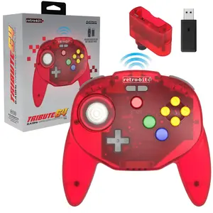 Retro-Bit Tribute 64 Wireless Controller for Nintendo 64, Switch Online, PC, MacOS, RetroPie, Raspberry Pi and Other USB Devices - Clear Red