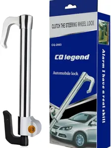 Double Hook Brake Pedal Steering Wheel Lock – Retractable Adjustable Length Vehicle Security Lock with 2 Keys, Universal for SUV, Sedan & Truck