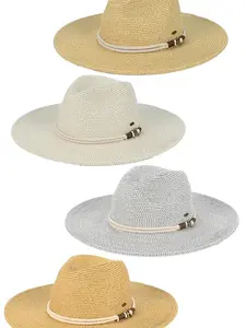 C.C Women's Panama Fedora Summer Paper Wide Brim Sun Hat with Anchor Rope Trim Band