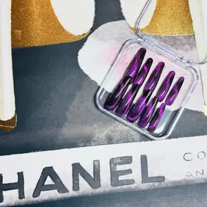 SIGNATURE KLAWS— Luxury Press On Nail Set XL Purple Cat Eye Nails with Storage Container Cuticle Pusher Alcohol Wipe Nail Glue & File for Professional Finish