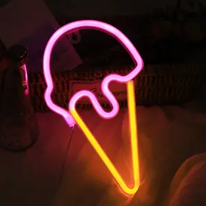 USB Battery Powered Gold Ice Cream Cone Neon Light, Home Bar Party Window Decor, Festive Holiday Atmosphere for Christmas Valentine's Day