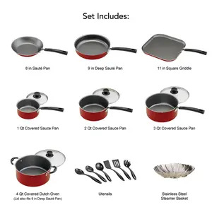 Tramontina Primaware 18-Piece Aluminium Non-Stick Cookware Set, Red