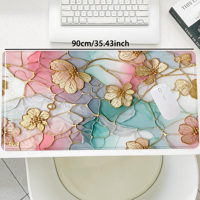 Floral Pattern Pastel Color Desk Mat, Large Elegant Stained Glass Mouse Pad, Pastel Color Aesthetic Computer Mat for Desk, Home Decor, Gaming Desk Accessory, Corporate Work Desk Accessories,Desk Organizer, Office Desk Accessories, Cute Desk Accessories