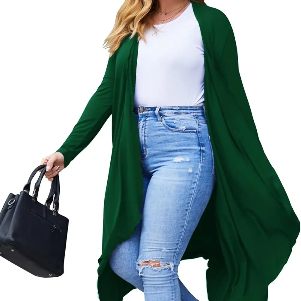 IN'VOLAND Women's Plus Size Cardigan Long Sleeve Open Front Drape Cardigans Lightweight Long Duster（L-5XL） Womenswear Fashion Basic Fabric Spandex Coats Comfortable Comfy