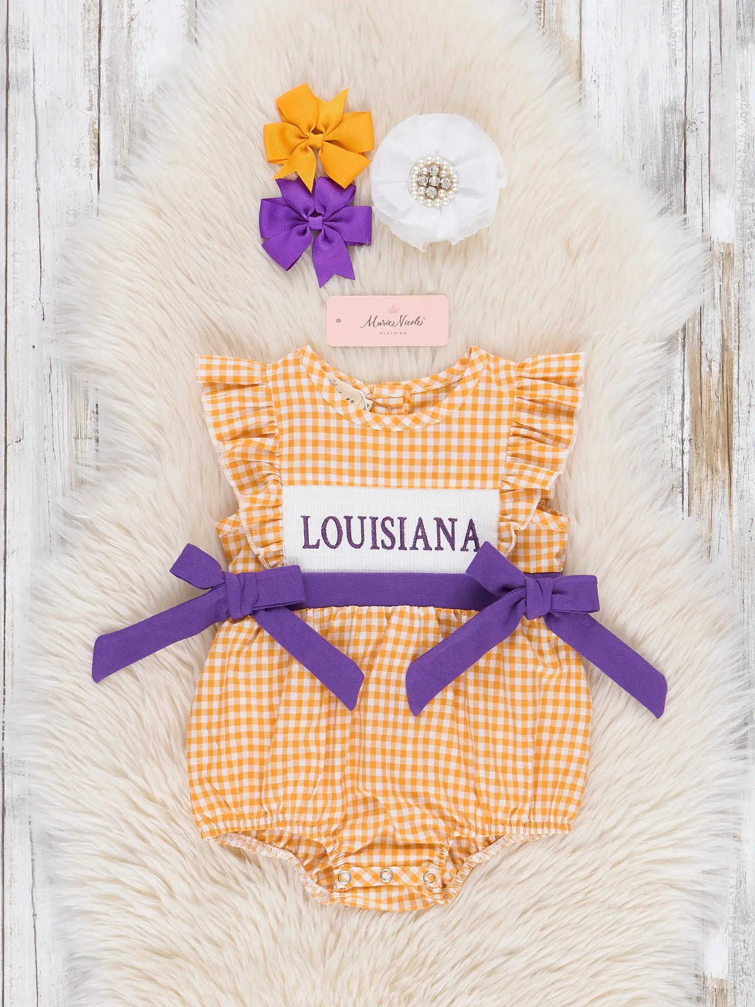 Louisiana Smocked Gingham Bubble Romper